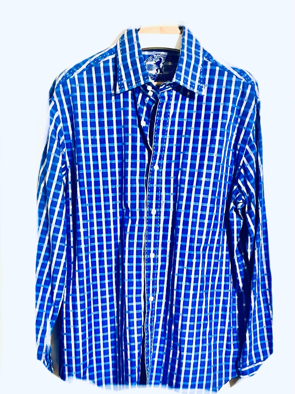 Men's Bugatchi Blue Plaid Button-Up Shirt